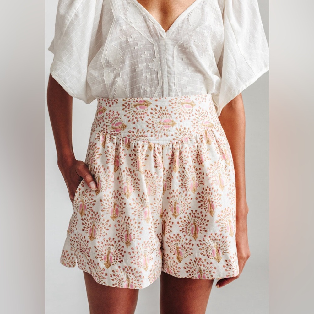 Tuckernuck Cream High-Waist Printed Shorts with Pink & Gold Accents
